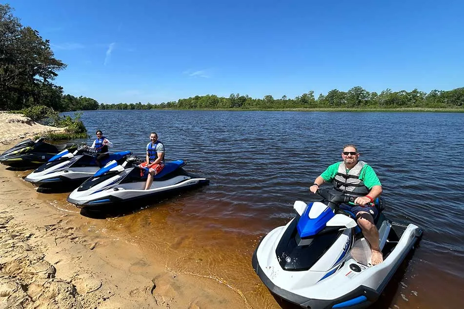 Riders enjoying a jet ski rental on the Intracoastal Waterway in Myrtle Beach